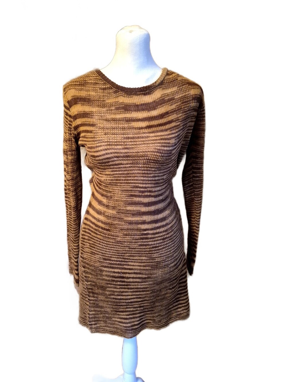 Princess Polly Brown Striped Ribbed Knit Long Sleeve Mini Dress